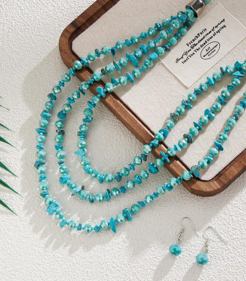 Errally Store Layered Beaded Statement Necklace Multi Strand Crystal Beads Collar Necklace and Earring Sets for Women Fashion Costume Jewelry Set Gifts for Her - Image 5
